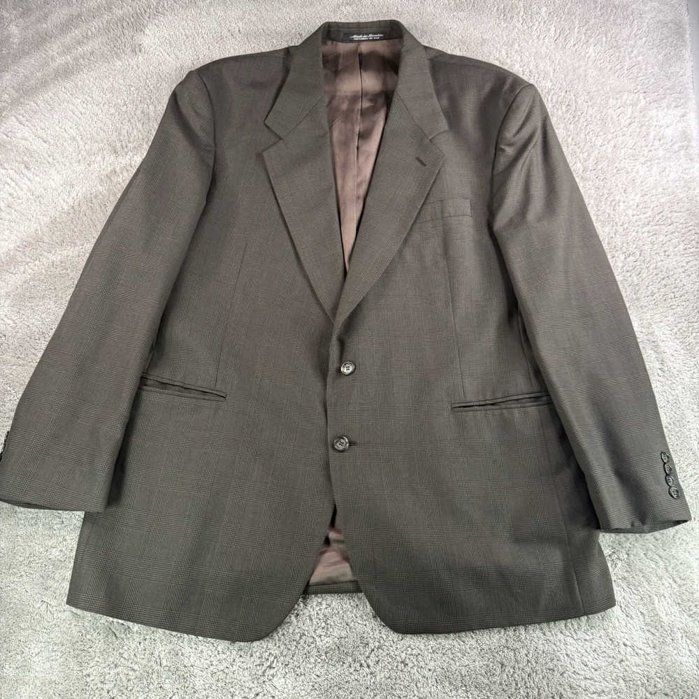 Kilburne & Finch Mens Blazer 46L Brown Glen Plaid Wool Blend Sport Coat Preppy